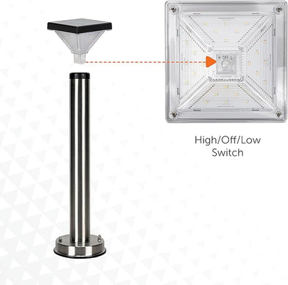 Gama Sonic Luxor Bollard Outdoor Solar Pathway Light, Silver Stainless, 20.25-inch Lamp Height, Sidewalk, Path, Driveway, 50 Lumens (144i58070)