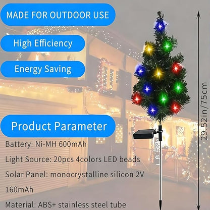 Solar Powered Mini Christmas Trees, 2026 New Solar Christmas Tree Lights Holiday Decorations, Solar Christmas Lights Outdoor Xmas Tree for Yard, Pathway, Porch, Cemetery (2PC-Strawberry Lights)