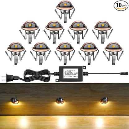 LED Deck Stair Lighting Kit, Low Voltage Patio Deck Lamp IP65 Φ1.38 Indoor Outdoor Wood Recessed Yard Garden Patio Step Landscape Pathway Decor Lights, Bronze (Warm White, Pack of 10)