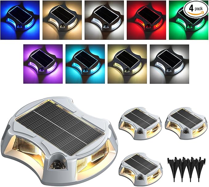 4Pack Solar Driveway Lights, Aluminum Alloy Solar Deck Light,IP68 Outdoor Waterproof Marine Dock Lights | Lumora