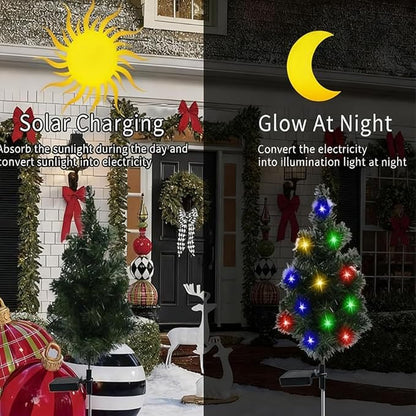 Solar Powered Mini Christmas Trees, 2026 New Solar Christmas Tree Lights Holiday Decorations, Solar Christmas Lights Outdoor Xmas Tree for Yard, Pathway, Porch, Cemetery (2PC-Colored Lights)