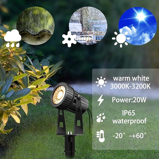 LED Landscape Lights Low Voltage, COB Landscape Lighting 24V 20W Warm White, 2100LM Garden Spotlights Outdoor for Yard, Lawn, Wall, Fence(6 Pack)
