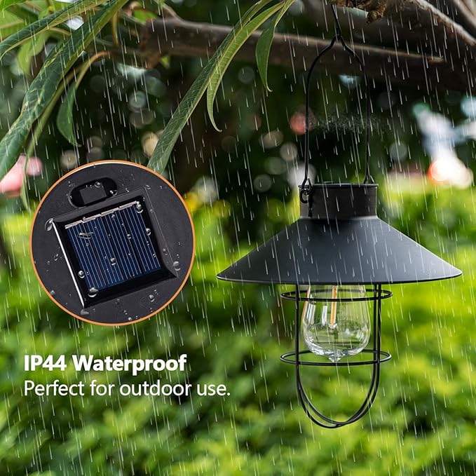 HUYIENO 2Pack Solar Metal Hanging Lantern with Shepherd Hook Outdoor Led Garden Lights Black | Lumora