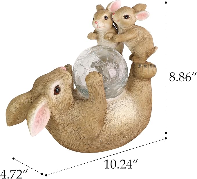 Solar Bunny Lamp Playing with Ball, 10x5x9 Inch Outdoor Easter Rabbit Decor, Whimsical Garden Statue for Lawn, Backyard & Night Landscape, Easter Bunny Figurine Night Light