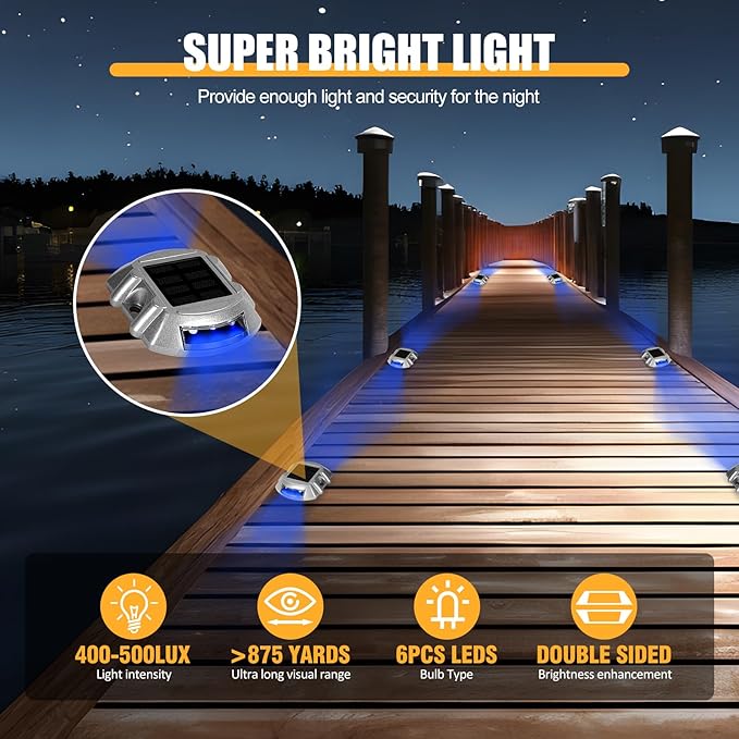 Solar Dock/Deck Lights 16-Pack LED Pathway Driveway Bright Blue with Screw Wireless IP68 Waterproof Outdoor Warning | Lumora