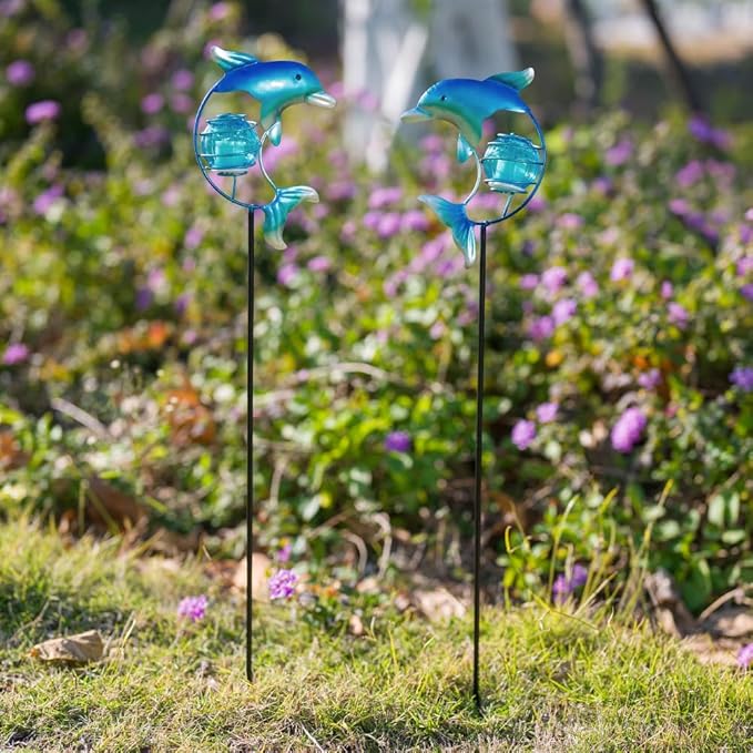 Outdoor Garden Solar Lights,Dolphin Outdoor Figurine Lights with Stakes,Waterproof Decorative Solar Decor for Patio,Yard,Lawn,Decorative Garden Stakes Present for Mom Women