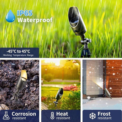 Gardenreet Landscape Spotlights Low Voltage - Brass Outdoor Uplight 12V LED, Wired Spot Lights IP65 Waterproof, Bronze for Exterior Garden Yard Tree House with 5W 2700K Warm White MR16 Bulb