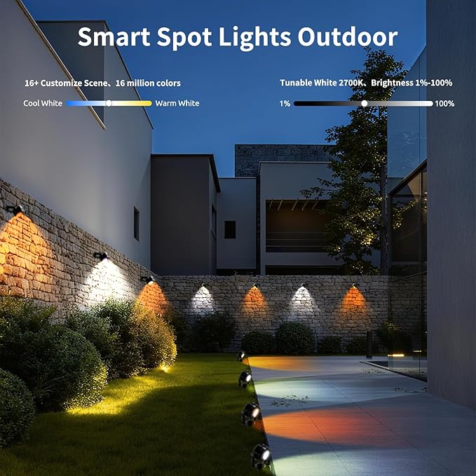 Smart RGBW Landscape Lights, 8 Pack Low Voltage Landscape Lighting with APP & Remote Control, IP65 Waterproof and | Lumora
