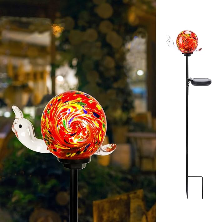 Bshine Solar Garden Decoration Outdoor Snail Lights, Hand Blown Glass Waterproof Solar Light Stake Decorate Paths, Pathways, Lawns and Yards Art for Mom Men, Father's Day Gifts