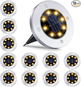 12 Pack 8LED Solar Garden Lights Outdoor Waterproof Sidewalk Disk Bright In-Ground Landscape Lighting for Lawn | Lumora