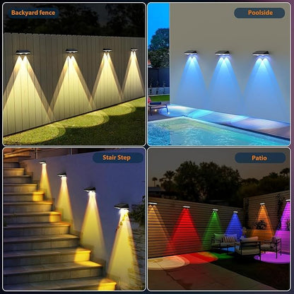 Solar Fence Lights,RGB & Warm White & 6 Colors Lens LED Dusk to Dawn Deck Light Outdoor Waterproof, Solar Outdoor Lights for Backyard/Railing/Wall/Step/Patio/Pool -Set of 20