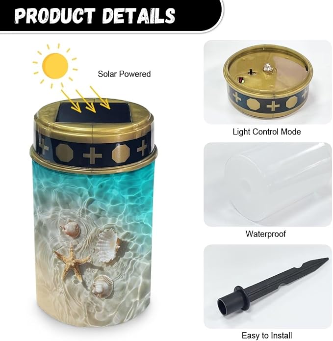 Starfish Outdoor Tent Lights Shells Solar Light for Camping Beach Outside Solar Lights for Yard Waterproof Solar Exterior Lights for House Outdoor Light Solar Powered