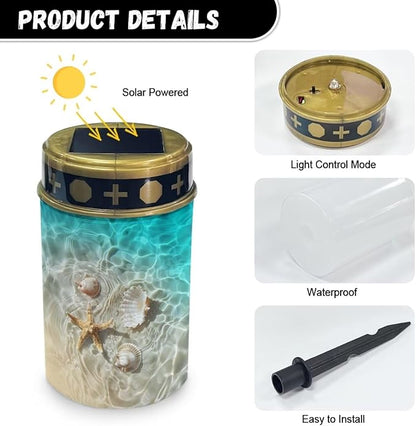 Starfish Outdoor Tent Lights Shells Solar Light for Camping Beach Outside Solar Lights for Yard Waterproof Solar Exterior Lights for House Outdoor Light Solar Powered