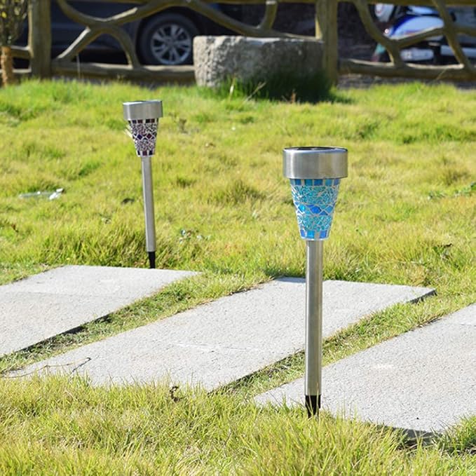 Solar Path Lights Outdoor Led Waterproof Glass Stainless Steel High Lumen Automatic Solar Pathway Lights White Light for Patio Yard Lawn Garden Landscape Lighting,Blue