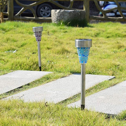 Solar Path Lights Outdoor Led Waterproof Glass Stainless Steel High Lumen Automatic Solar Pathway Lights White Light for Patio Yard Lawn Garden Landscape Lighting,Blue