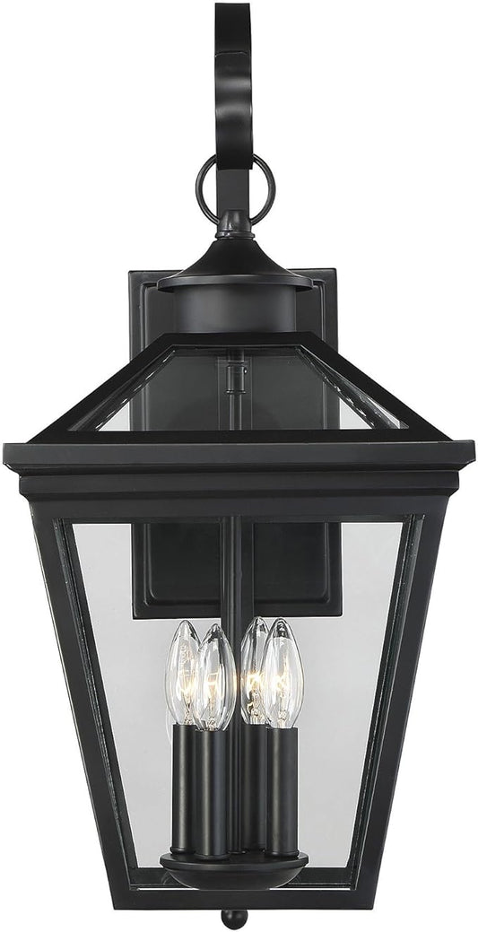 Savoy House 5-142-BK Ellijay Modern Farmhouse Rustic Clear Glass Outdoor Wall Lantern, 4-Light 160 Total Watts, 26" H x 12" W, Black
