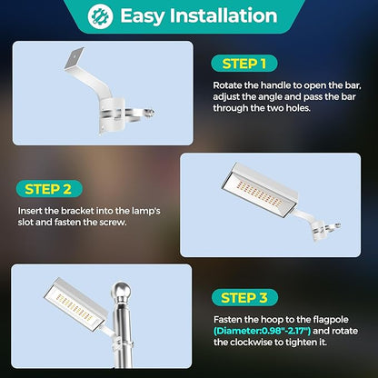 Solar Flag Pole Lights Outdoor 2 Pack, 3 Color in 1 Flagpole Lighting, High Lumen 48 Bright LED with Cool/Warm/Daylight White Modes, IP65 Waterproof Long Lasting for Outside Yard RV Flags Decor
