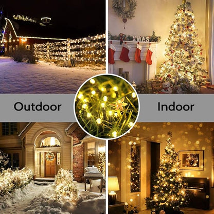 Joomer Battery Christmas Lights, 33ft 100LED Fairy Lights Battery Operated Timer 8 Modes Waterproof for Outdoor Home Garden Party Holiday Christmas Trees Decoration (Warm White)