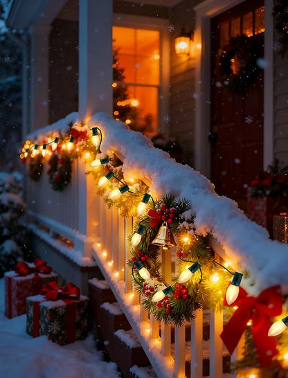 Vintage Christmas Lights Outdoor, 2-Pack（50FT 50 LED Total） C9 Strawberry String Lights, Connectable & Waterproof, Warm White for Classic Holiday Decorations, Home, Patio, and Christmas Tree
