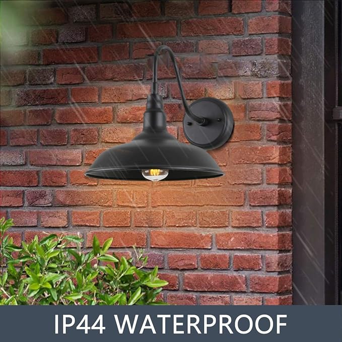 14 Inch Outdoor Gooseneck Light Fixture for Porch, 2 Pack Large Exterior Barn Lights for Farmhouse, Black Outside | Lumora