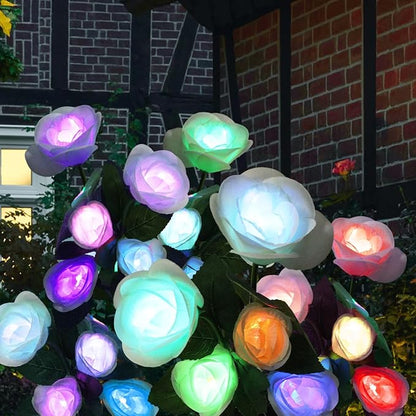Solar Rose Garden Lights Outdoor Decorative, 7 Color Changing Solar Flower Lights Waterproof, 40H Solar Powered Pathway Lights for Yard Lawn Patio Walkway Landscape Decor, 4pcs