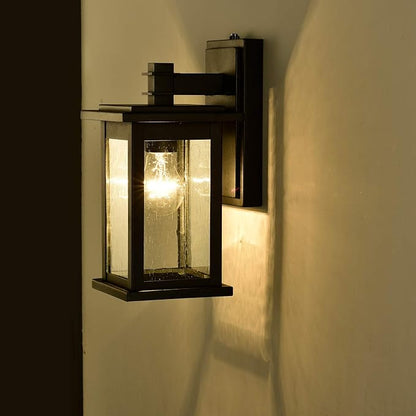 MICSIU 12.25" Dusk to Dawn Sensor Outdoor Wall Light, Textured Black Exterior Wall Sconce with Clear Seedy Glass, Anti-Rust Porch Light Fixtures for House, Garage, Patio, E26 Base, ETL Listed