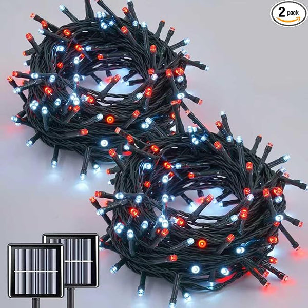 QITONG 2 Pack Red and White Solar String Lights, Each 66ft 200 LED Solar Christmas Lights Outdoor Waterproof, 8 | Lumora