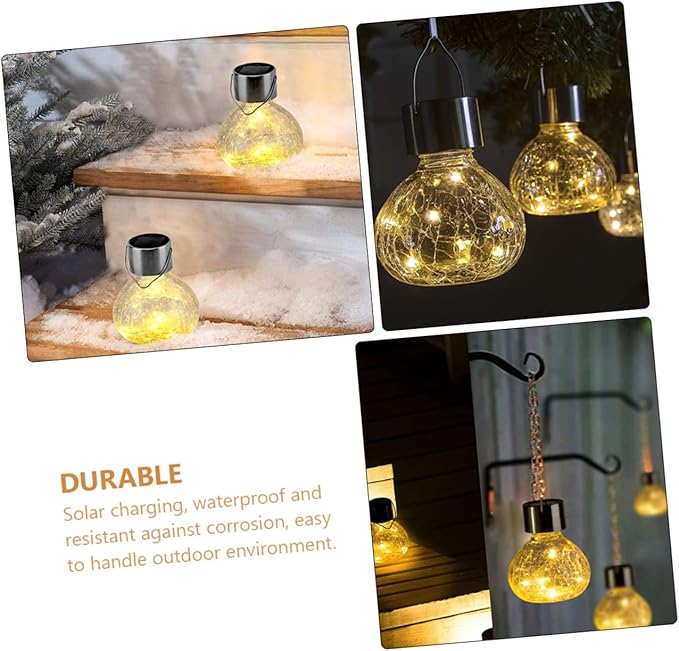 MERRYHAPY Solar Cracked Glass Ball Light Led Garden Landscape Lamp for Pathway Lighting Elegant Outdoor Decoration with Warm Glow Solar Powered and Easy to Install