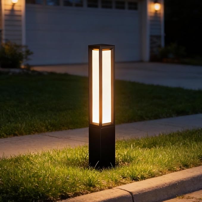 SkyGlow 26" Bollard Light, 12V/120V Aluminum LED IP65 Waterproof Outdoor Modern Landscape Path Lights 3000K Curb Appeal Hardwired for Garden Pathway Lawn Patio Courtyard Driveway Commercial