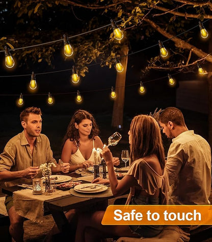 Outdoor-String-Lights-Patio-LED-Light-Outside 50Ft 15M Waterproof Remote Dimmable S14 LED Porch Lighting with 15 Edison Plastic Bulb Hanging Lights Connectable for Backyard Yard Gazebo Party Garden