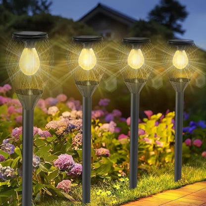 Solar Pathway Lights Outdoor Waterproof 2 Pack, Long Lasting Solar Powered Lights for Outside, Auto On/Off Solar Garden Lights Solar Path Lighting for Yard Patio Walkway Driveway (Warm White)