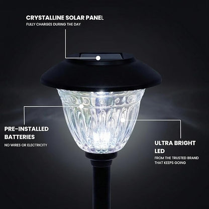 Energizer Solar Patio Lights - 8 Pack Waterproof Solar Power Lights for Outdoor with 15 Lumen Output & Patterned Glass & Metal Finish, Easy to Install Stake Lights for Sidewalks Illumination - Bronze