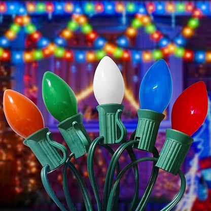 Christmas Lights Outdoor 25Ft C7 LED Vintage Christmas Lights 27 Shatterproof LED Multicolor Bulb Light(2 Spare), Outdoor Xmas Light for Patio Wedding Party Holiday Roofline Tree Decor