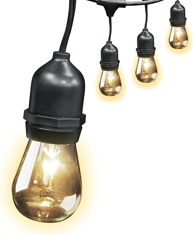 Feit Electric 20ft Incandescent and Weatherproof String Lights with 10 Outdoor Sockets, Linkable, 90+ CRI, E26 Base, 3,000-Hour Lifetime, Wet Rated, SL20-10, 15 (30 Lumens/11-watt) Bulbs Included
