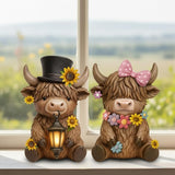 Retisee 2 Pcs Solar Highland Cow Garden Statues Resin Garden Highland Cow Statues with Flower LED Lights Outdoor | Lumora