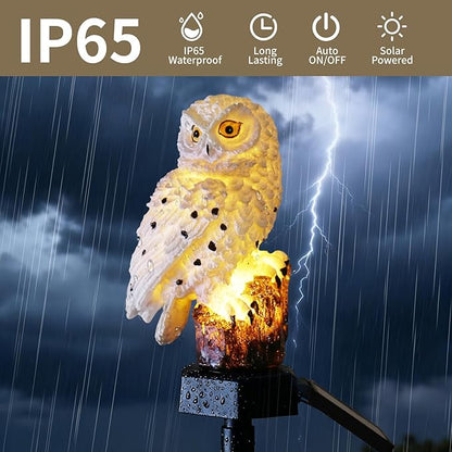 2 Pack Solar Powered Owl LED Garden Lights - Waterproof Resin Decor Stake, Owl Decor Outdoor Garden Patio Lawn Yard Pathway Decoration - White