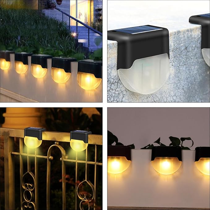 4pcs Solar Outdoor Stair Lights Warm White LED Waterproof Solar Power Pathway Lamps for Garden Patio Yard Step Lighting