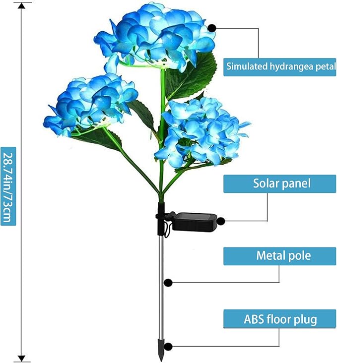 Solar Garden Lights Outdoor 28.7'' Solar Flower Lights Realistic Hydrangea Stake IP65 Waterproof Pathway Light for Outside Yard Garden Decor Style 1 Stake