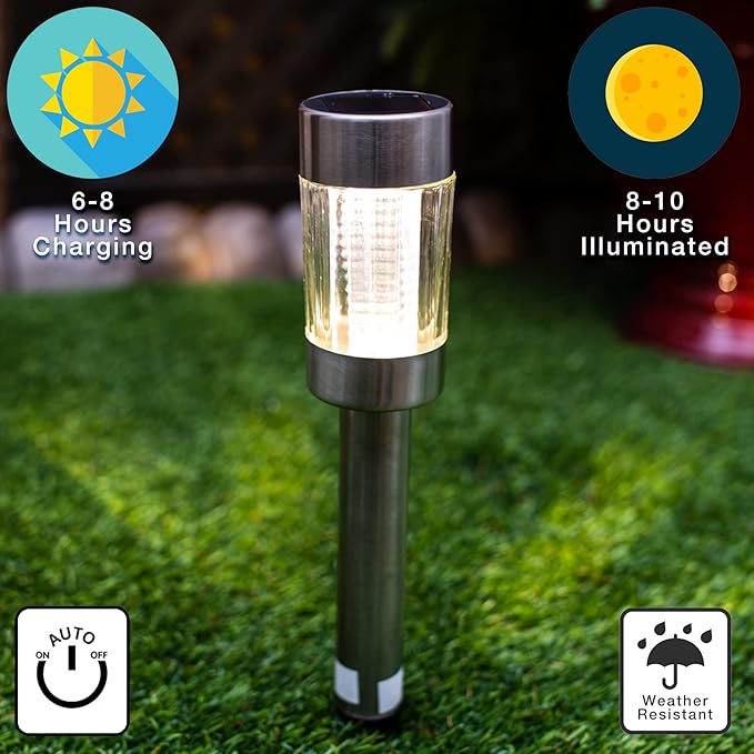 Crosslight Solar Four Light Color Glass Metal Pathway Light - Weatherproof with Color Select LED's; Pure White, Red, Green and Blue (15-Pack)