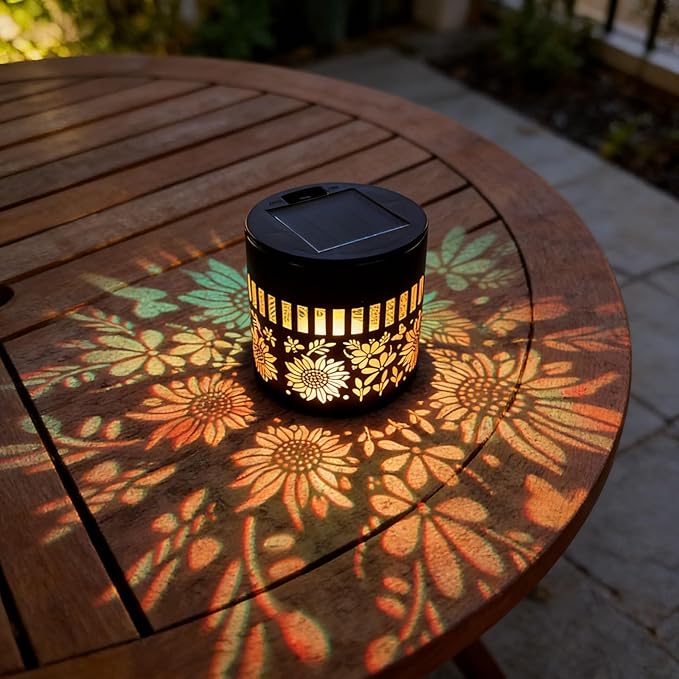 Solar Mandala Lights Outdoor Decorative - Waterproof Metal Mandala Solar Wall Lights, Artistic Fence & Step Lights for Garden, Patio, Backyard, Yard & Outdoor Home (4, Sunflower-Colored Light)