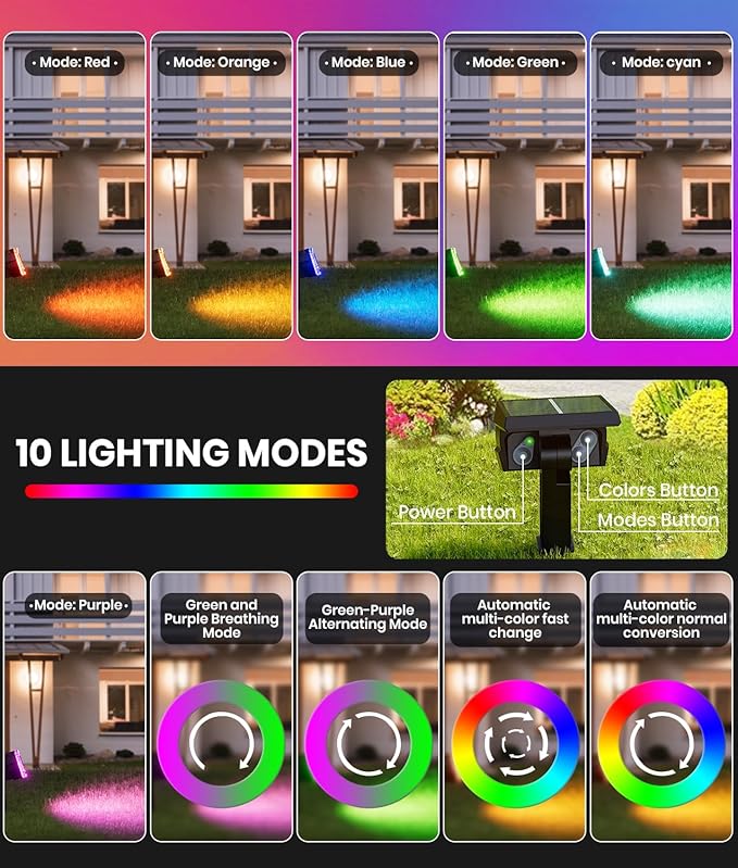 1 Pack Solar Outdoor Lights Waterproof IP67,Spotlights 6 Colors Changing+10 Lighting Modes Christmas Easter Solar | Lumora