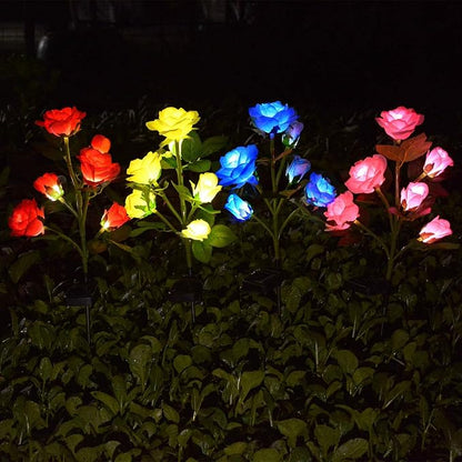 [Upgraded 6 Flowers]Solar Garden Decorative Artificial Flowers Lights, Outdoor Waterproof Rose Stake Light for Country Yard Front Porch Step Pathway Memorial Cemetery Grave Gravesite Decor,Pink
