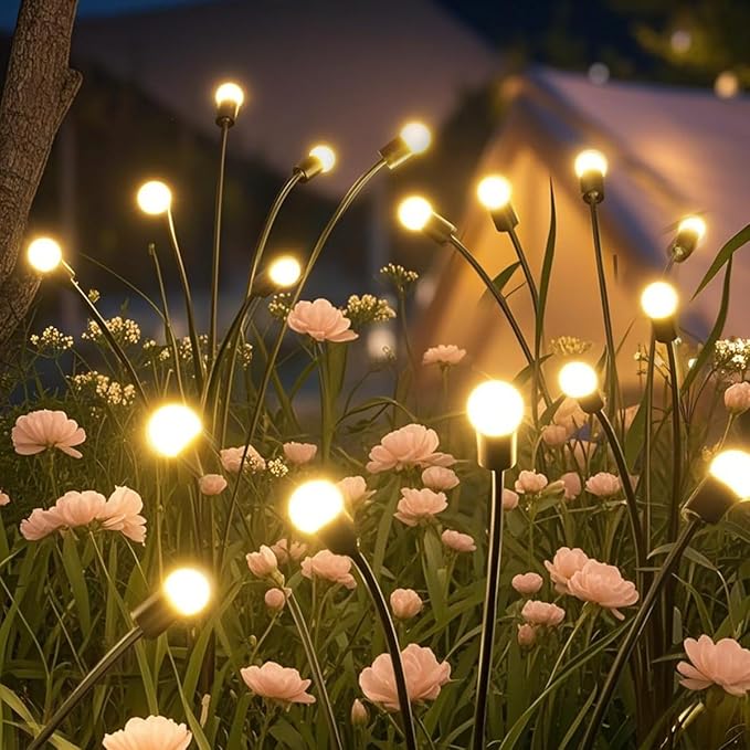 4 Packs Solar Lights Outdoor Waterproof,Garden Patio Decorative,Firefly Lights for Patio Lawn,Landscape Lighting Large Bulbs,Starlight Windswept,Great Gift for Women for Gardening,40LEDs
