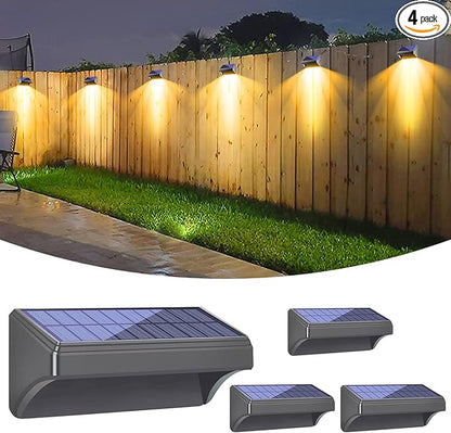 Bridika Solar Fence Lights, Fence Lights Fence Solar Lights Outdoor Waterproof Warm White & Color Glow LED Solar Lights for Backyard, Patio, Deck Railing, Stair Handrail and Wall (4 Packs, Plus Size)