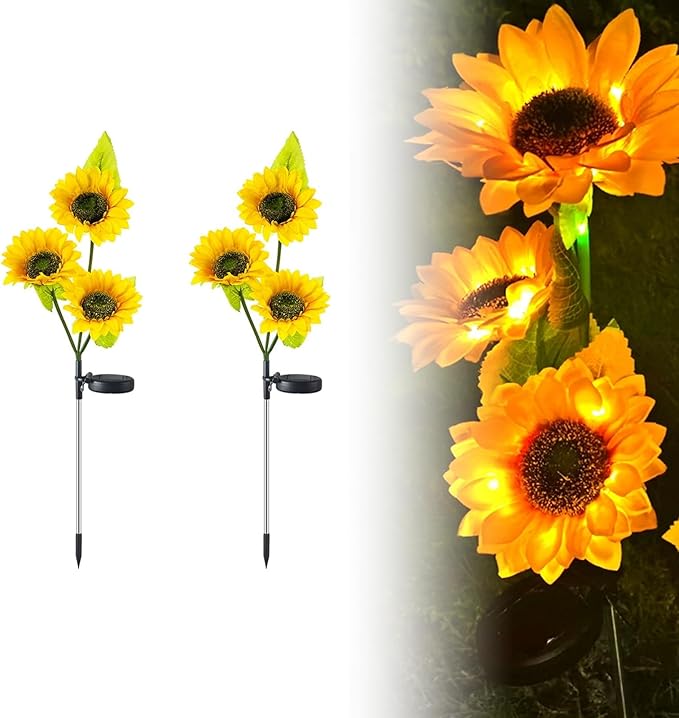 Sunflowers Solar Pathway Lights, Outdoor Lighting Landscaping Solar Garden Lights, for Landscape, Patio, Pathway Decor