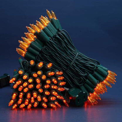 200 Count Orange LED Christmas Lights, 66 ft Green Wire UL Certified Commercial Grade Holiday String Light Set (Orange)