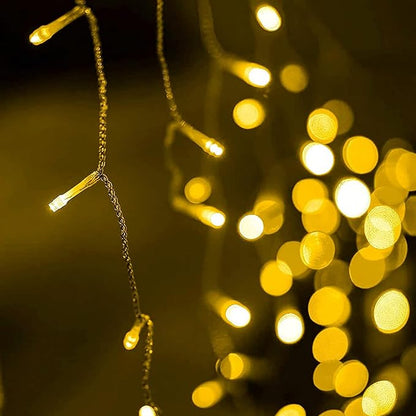 Dazzle Bright 360 LED Christmas Icicle Lights, 29.5 FT 8 Modes Curtain Fairy Lights with 60 Drops, Connectable Xmas String Lights for Outside Holiday Wedding Party Decorations (Warm White) (Pack of 2)