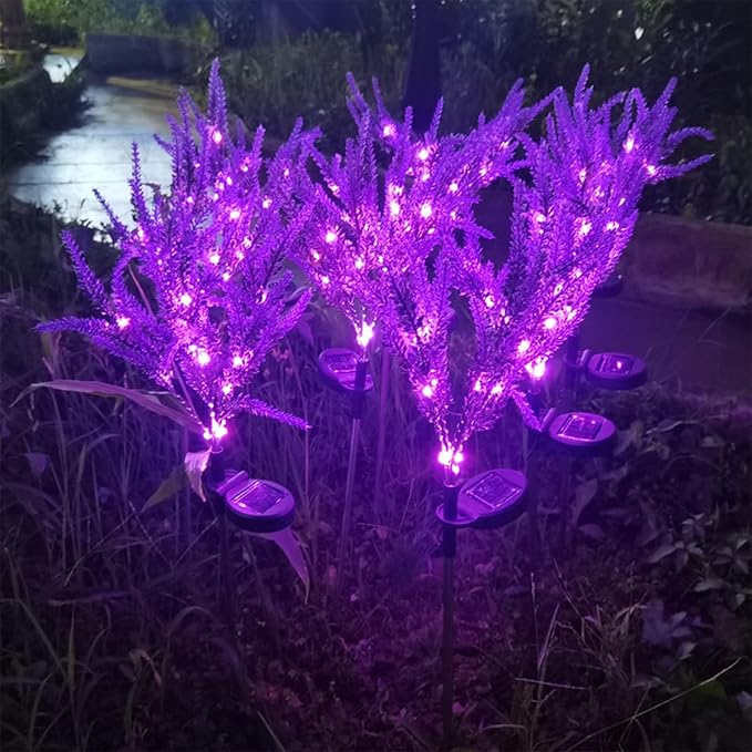 Solar Light Outdoor Garden Decorative Lavender Flowers 2 Pack, Waterproof Solar Garden Lights with Purple Flowers, Color Changing LED Solar Powered Landscape Lights for Yard Garden Patio