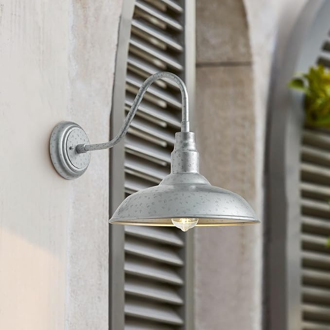 14 Inch Barn Farmhouse Outdoor Light Fixture, 2 Pack Exterior Gooseneck Lights with Galvanized Steel Finish | Lumora