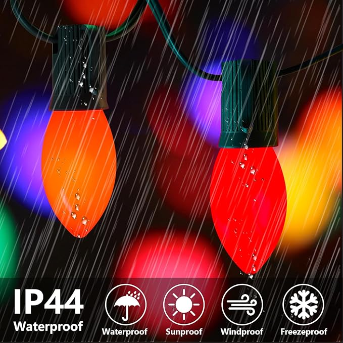 Christmas Lights Outdoor C9 25Ft Vintage Christmas Lights with 25 LED Shatterproof Colored Light Bulbs, Plug in Xmas Tree Light Connectable for Patio Roofline Garden Porch Balcony Party Xmas Decor